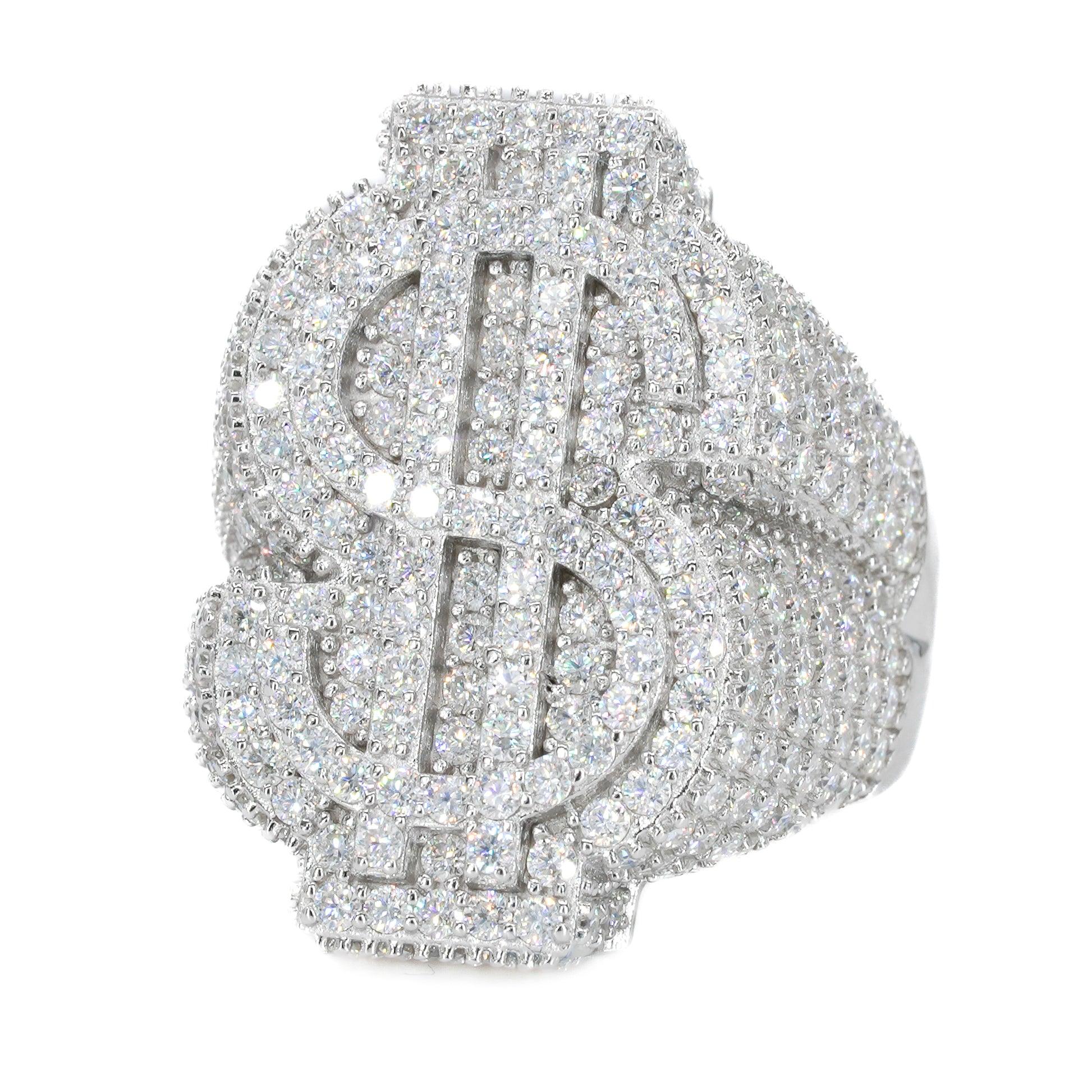 Fully Iced Dollar Sign VVS Moissanite Ring