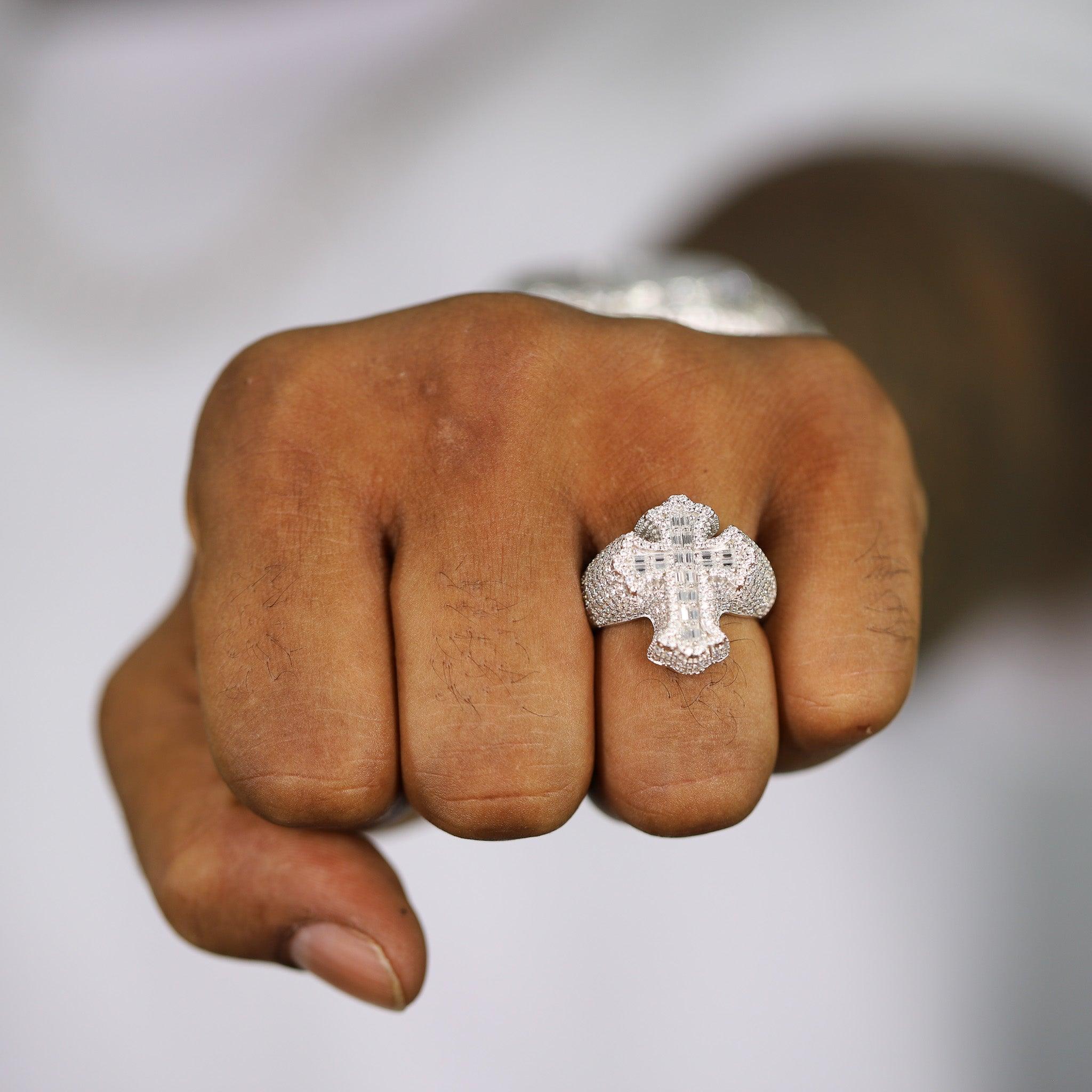 Gothic Baguette Cross VVS Moissanite Ring