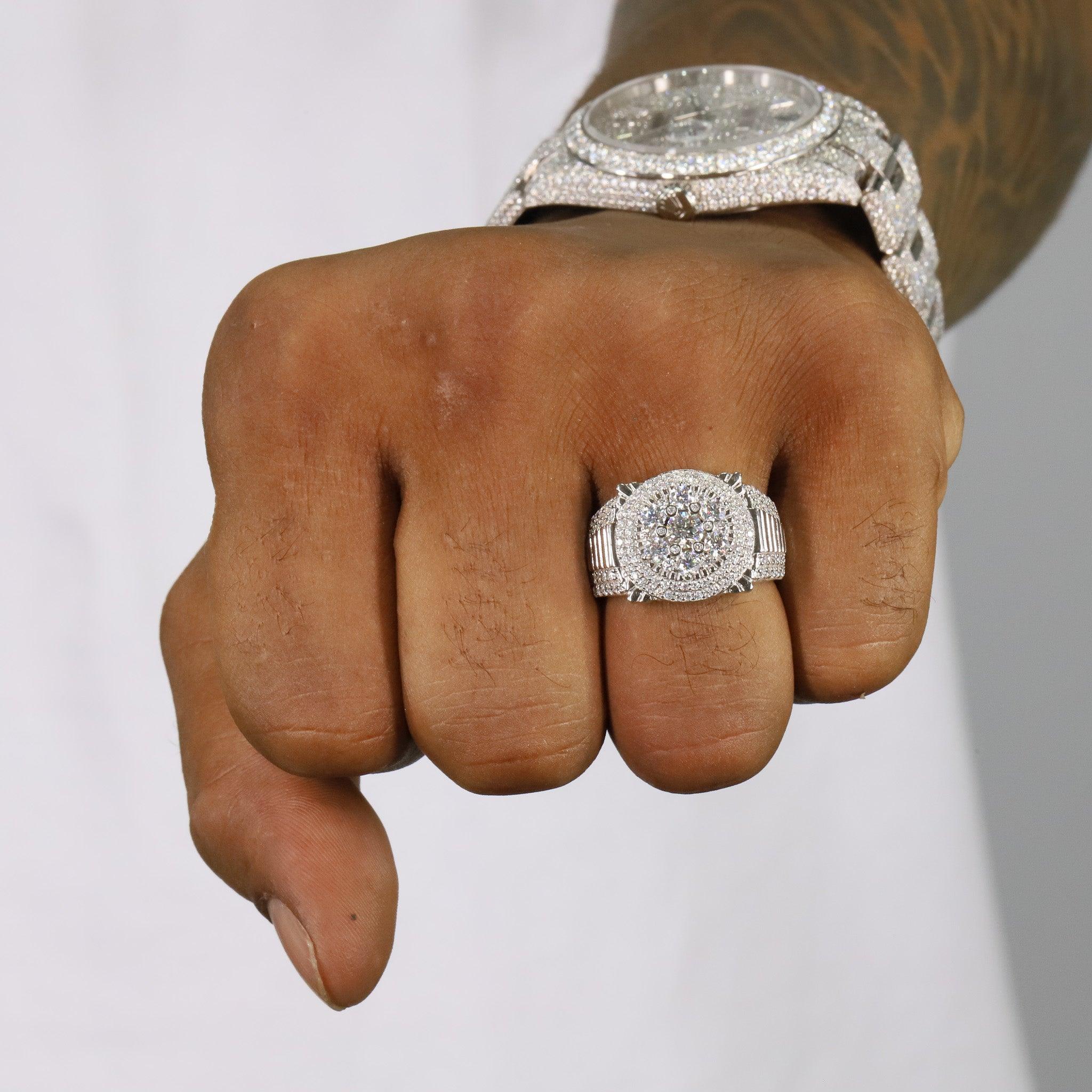 Iced Out Big Stone Flower VVS Moissanite Ring
