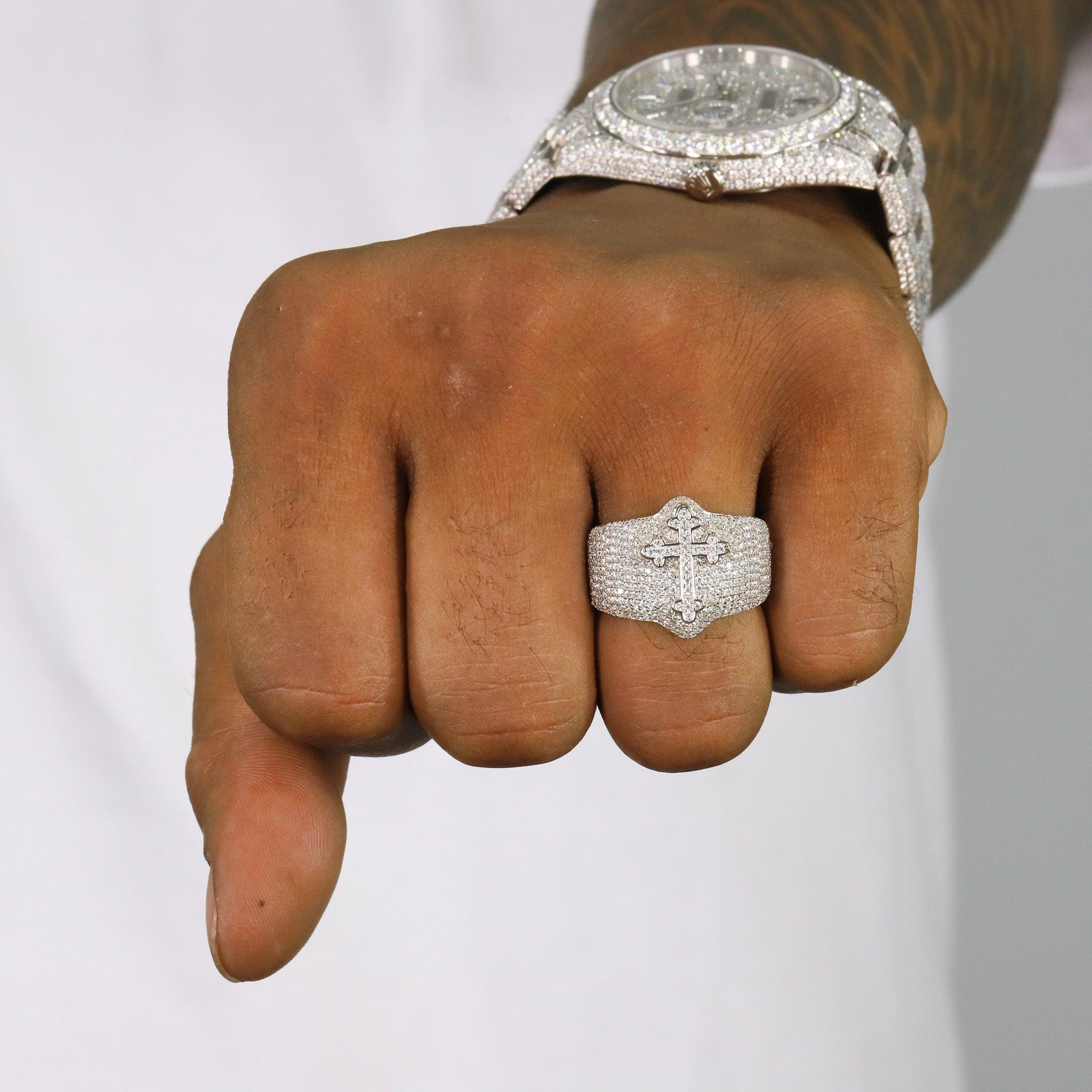 Iced Out Gothic Cross VVS Moissanite Ring