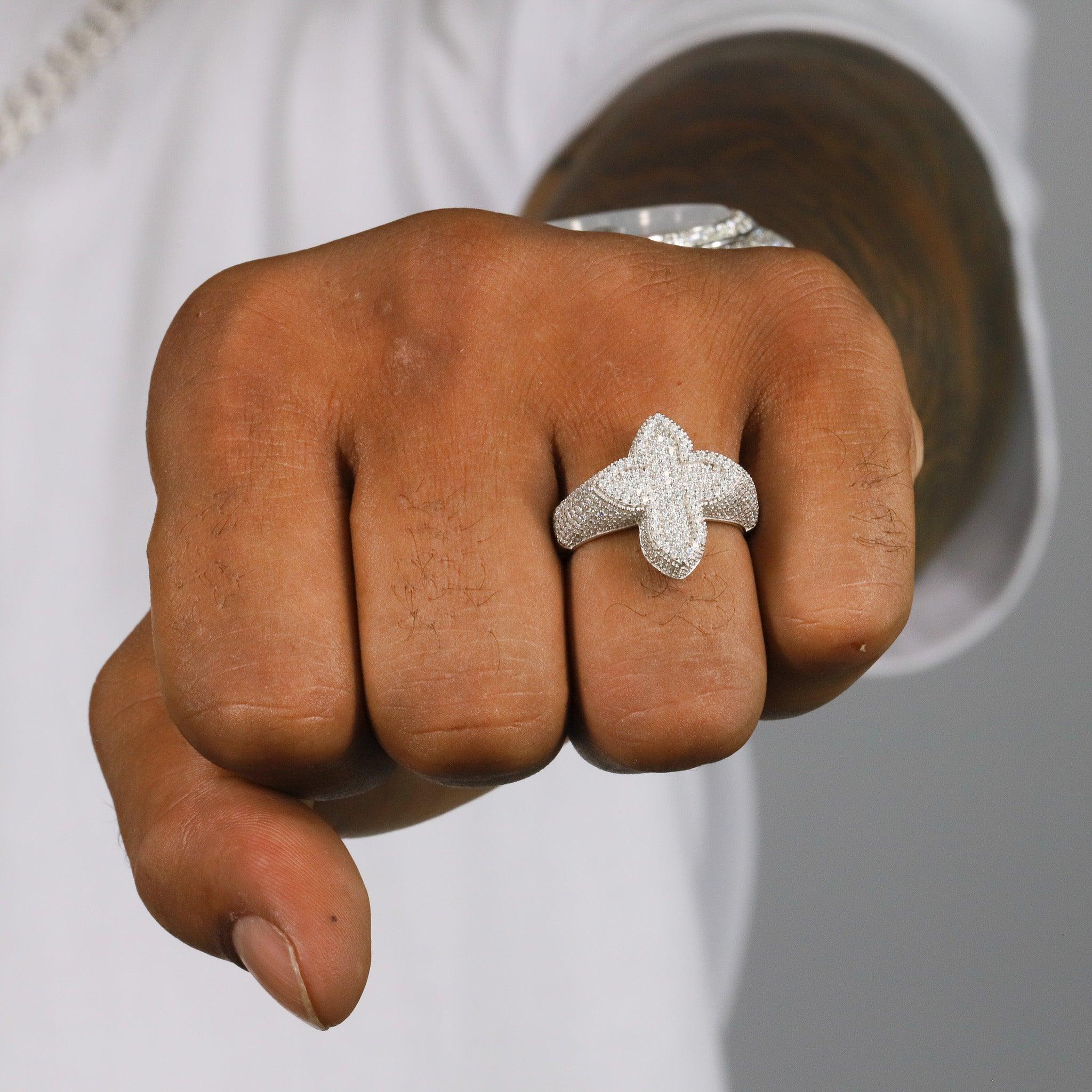 Small Iced Out Cross VVS Moissanite Ring