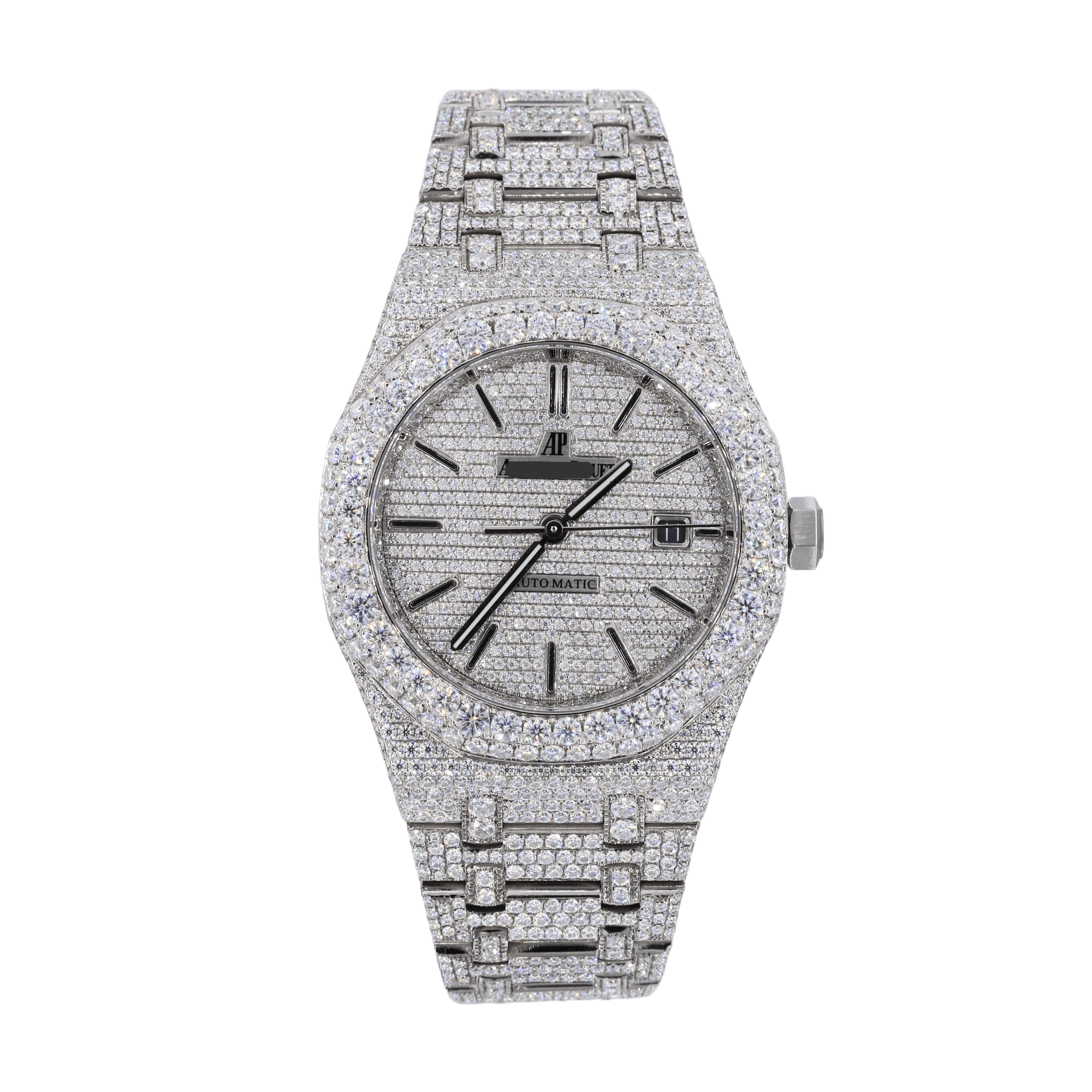 AP Stainless Steel 41MM Moissanite Diamond Watch 25CT With Two-Tone Option - Moissanite Bazaar - moissanitebazaar.com