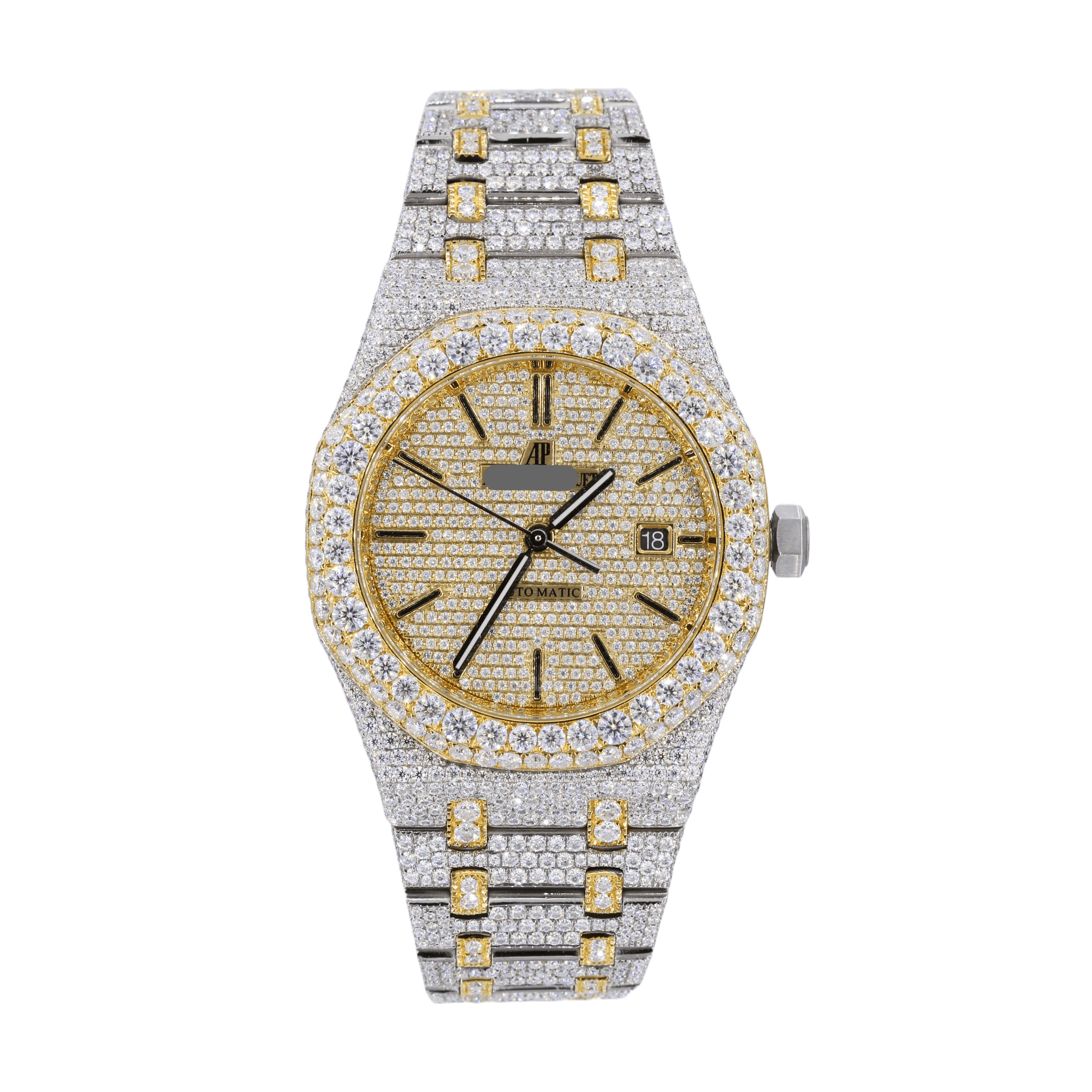 AP Stainless Steel 41MM Moissanite Diamond Watch 25CT With Two-Tone Option - Moissanite Bazaar - moissanitebazaar.com