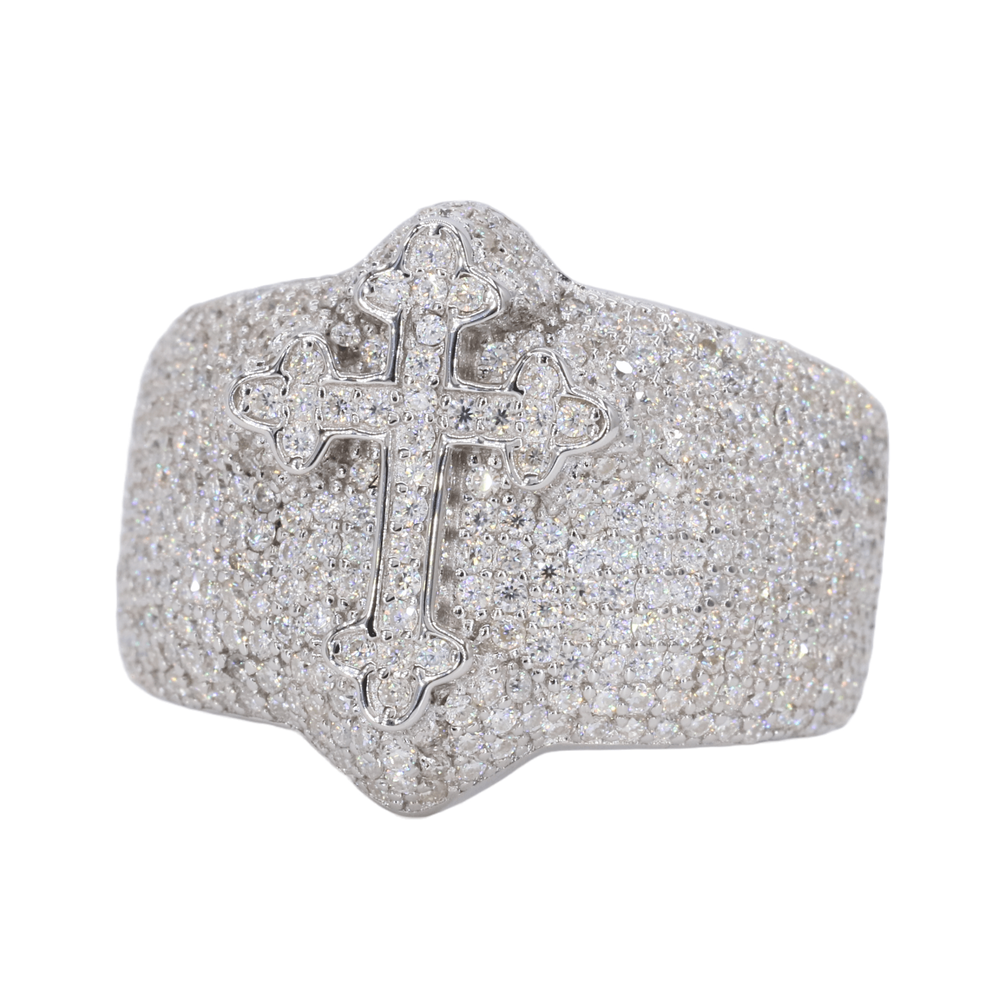 Iced Out Gothic Cross VVS Moissanite Ring