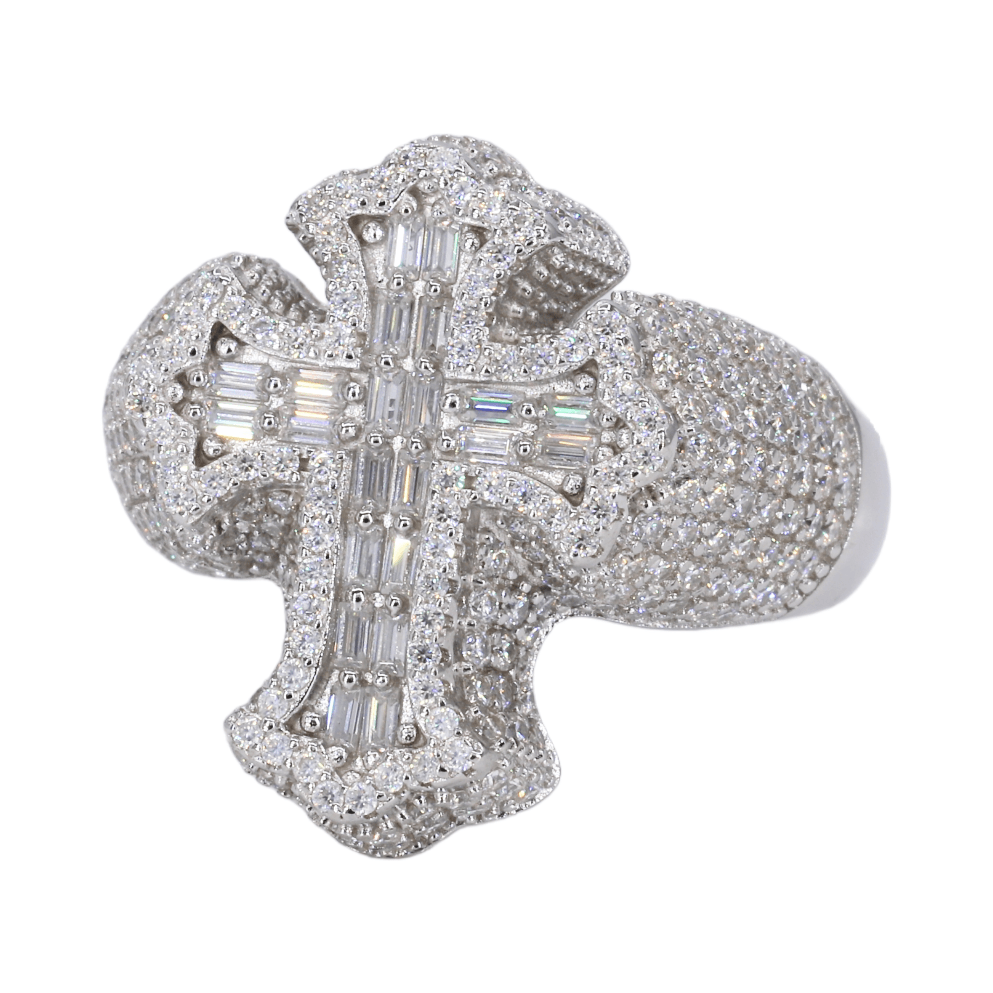 Gothic Baguette Cross VVS Moissanite Ring