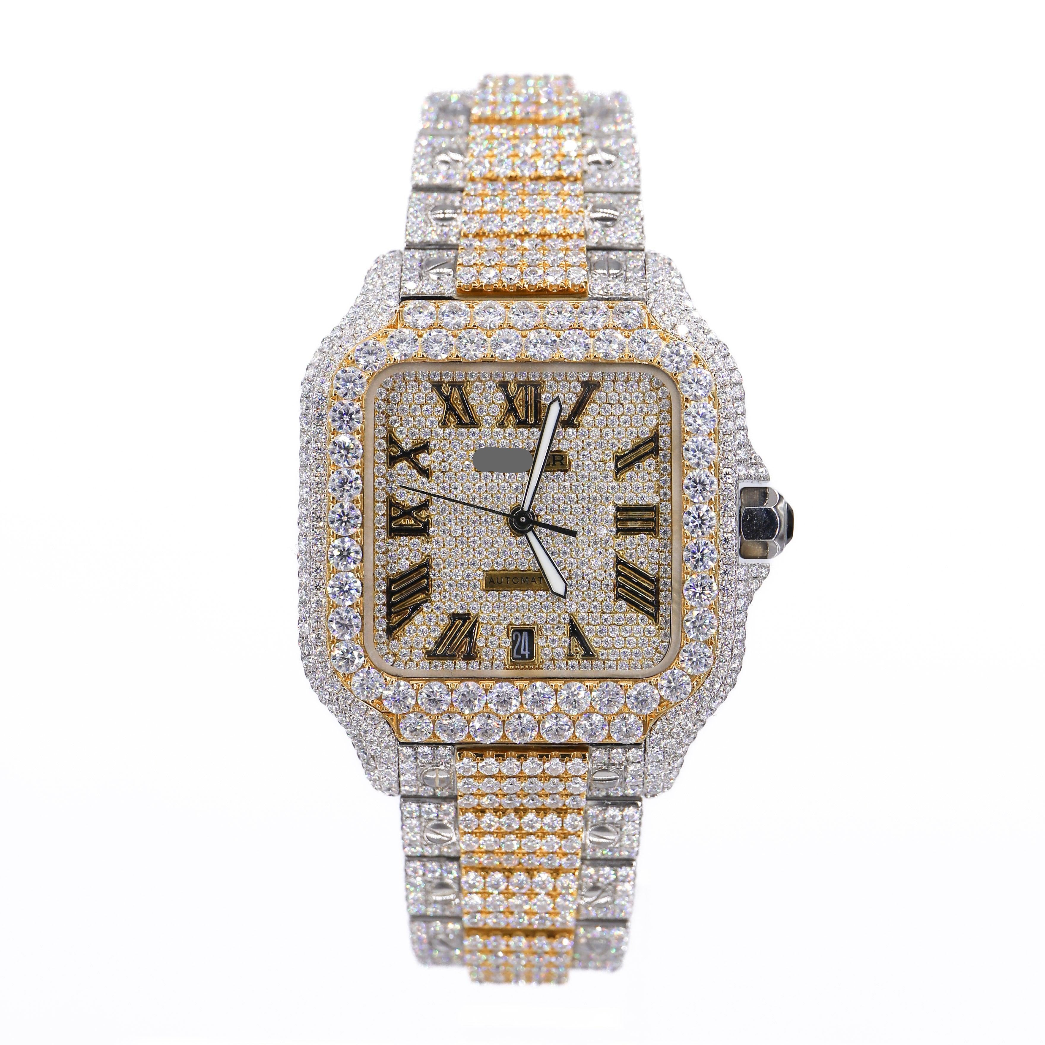 CS Two Tone 41MM Moissanite Diamond Watch 20CT - Moissanite Bazaar - moissanitebazaar.com