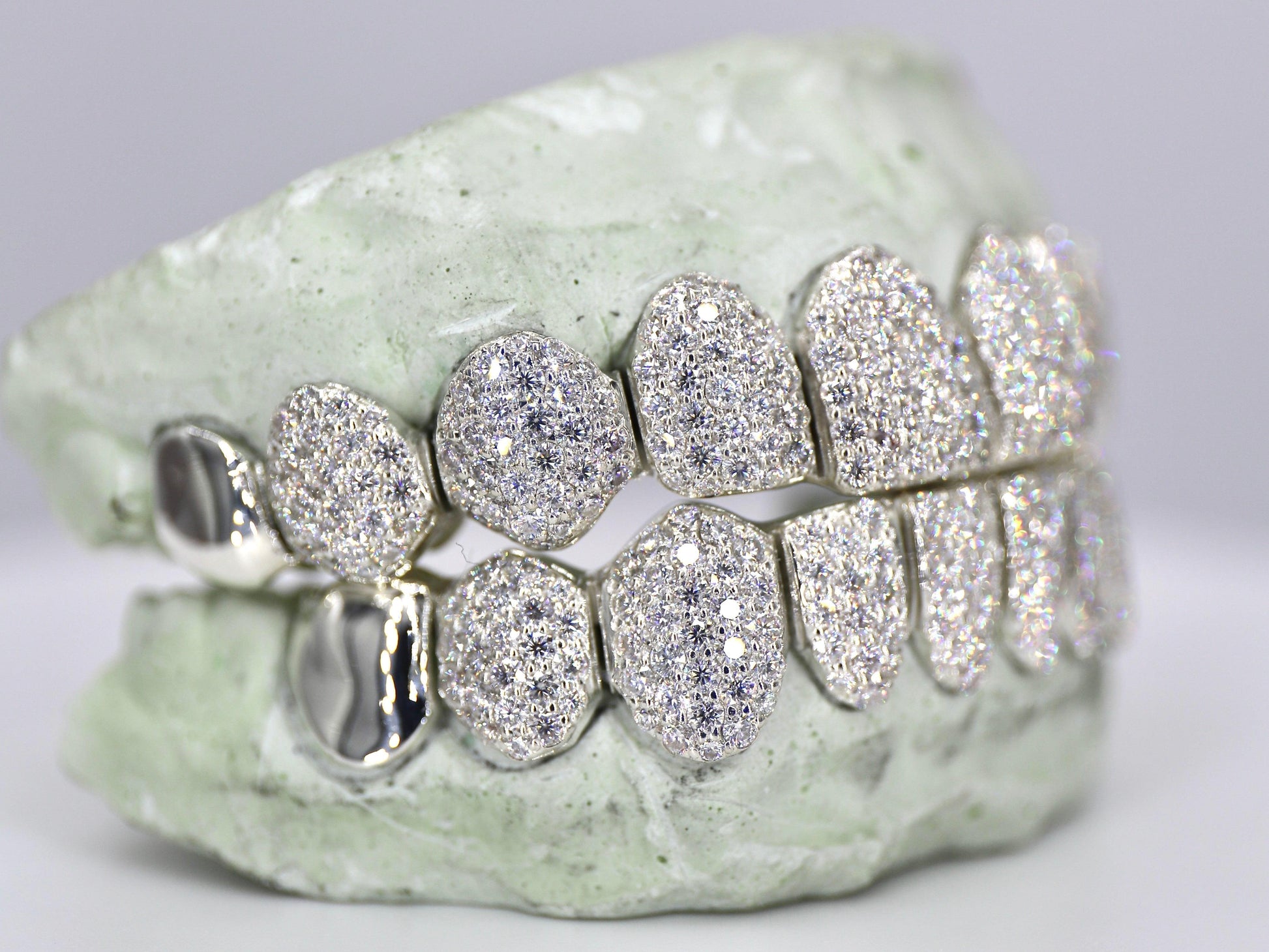 10 on 10 Capped VVS Moisannite Diamond Grillz - Moissanite Bazaar - moissanitebazaar.com