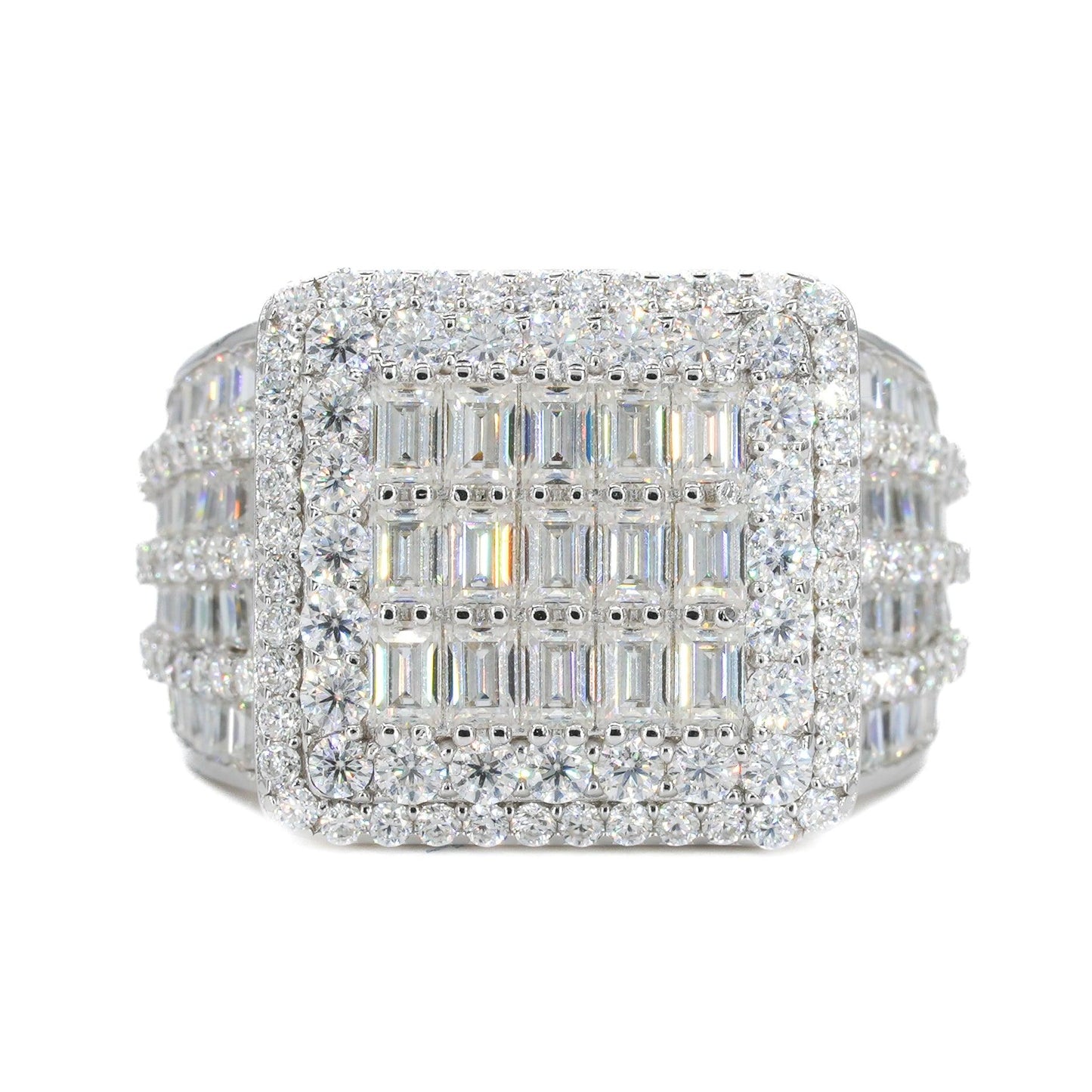 Baguette Inlay Square VVS Moissanite Ring