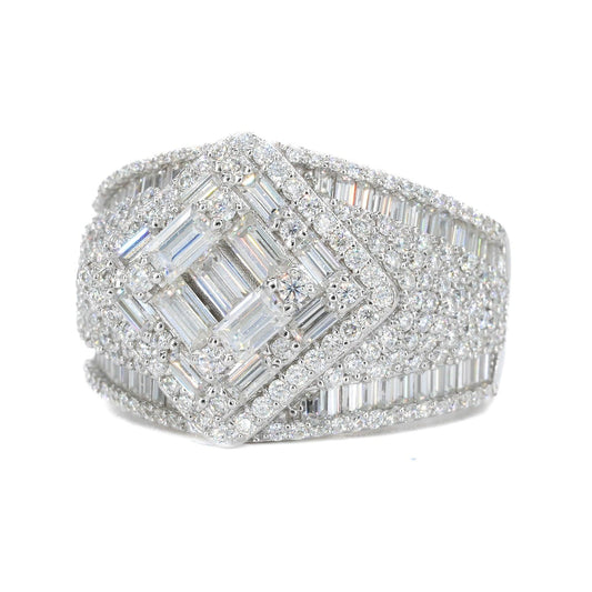 Square Baguette & Round VVS Moissanite Diamond Ring