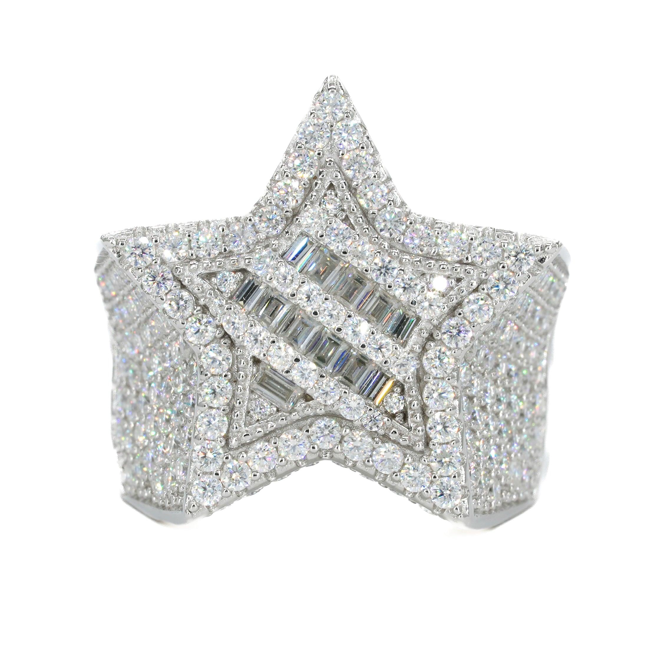 Double Star Baguette VVS Moissanite Diamond Ring