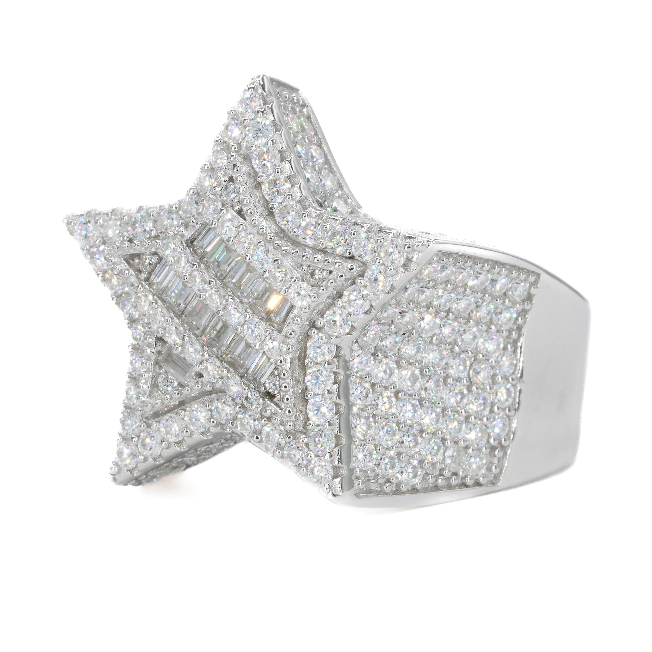 Double Star Baguette VVS Moissanite Diamond Ring