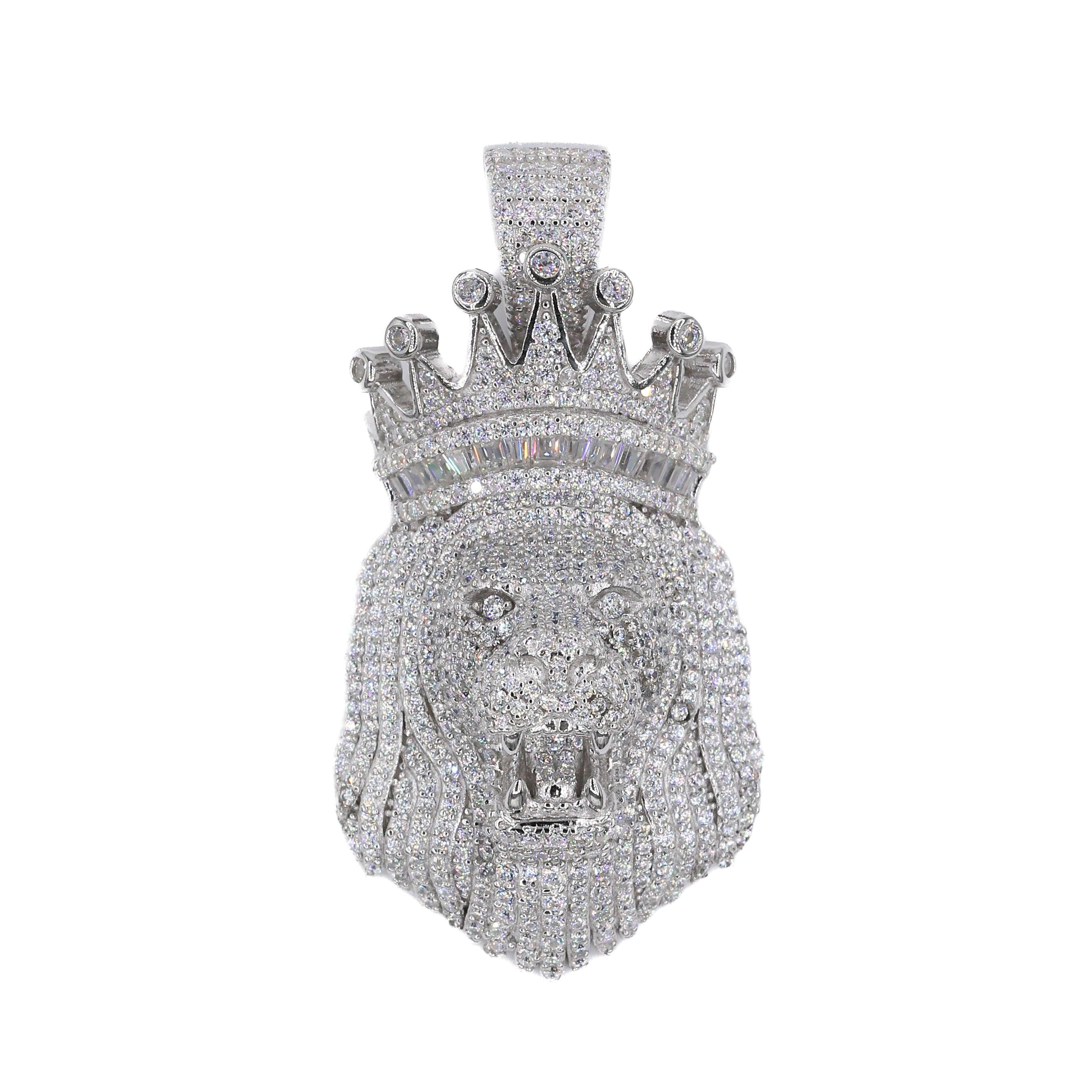 Baguette Crowned Lion VVS Moissanite Pendant