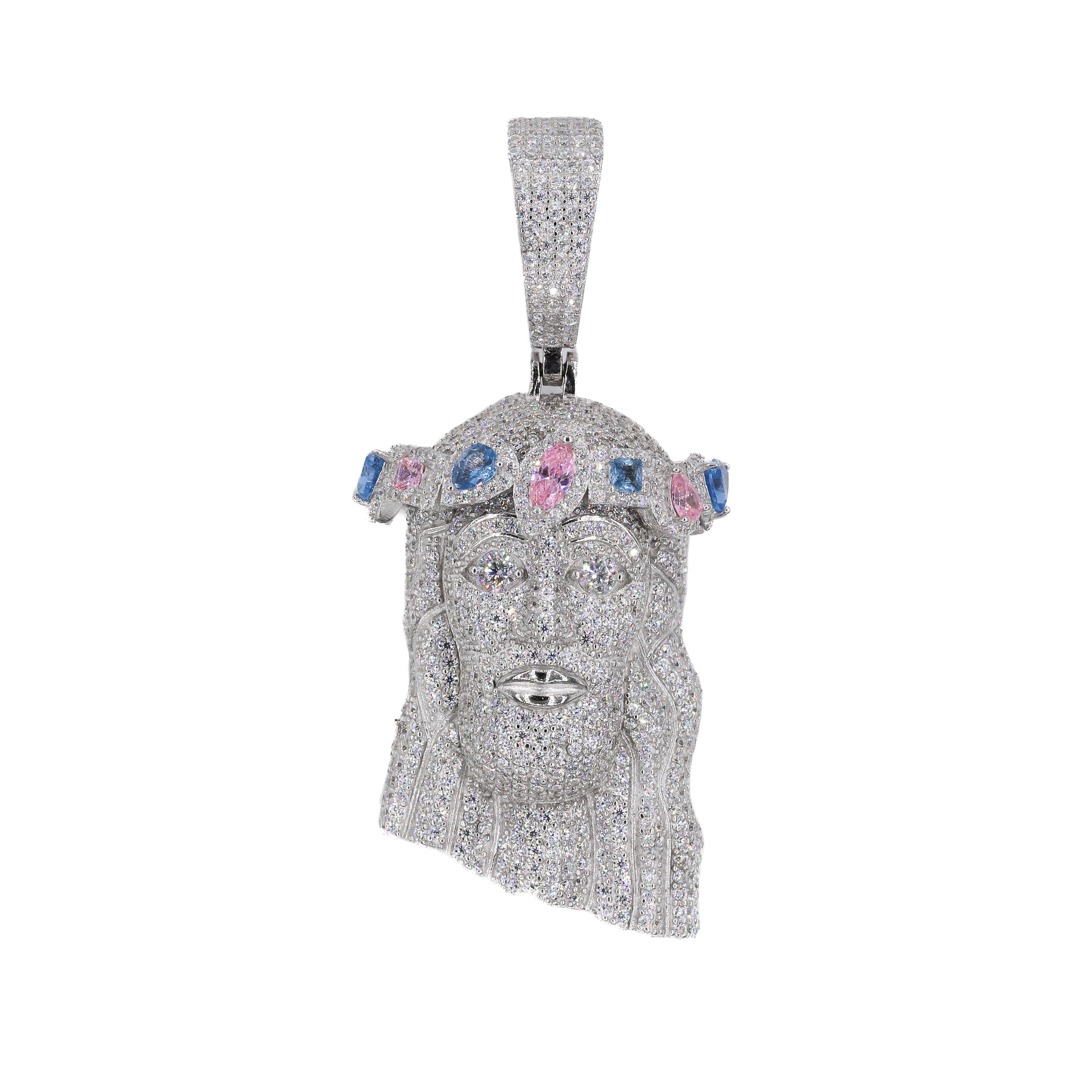 Iced Jesus With Colored Stones VVS Moissanite Diamonds Pendant