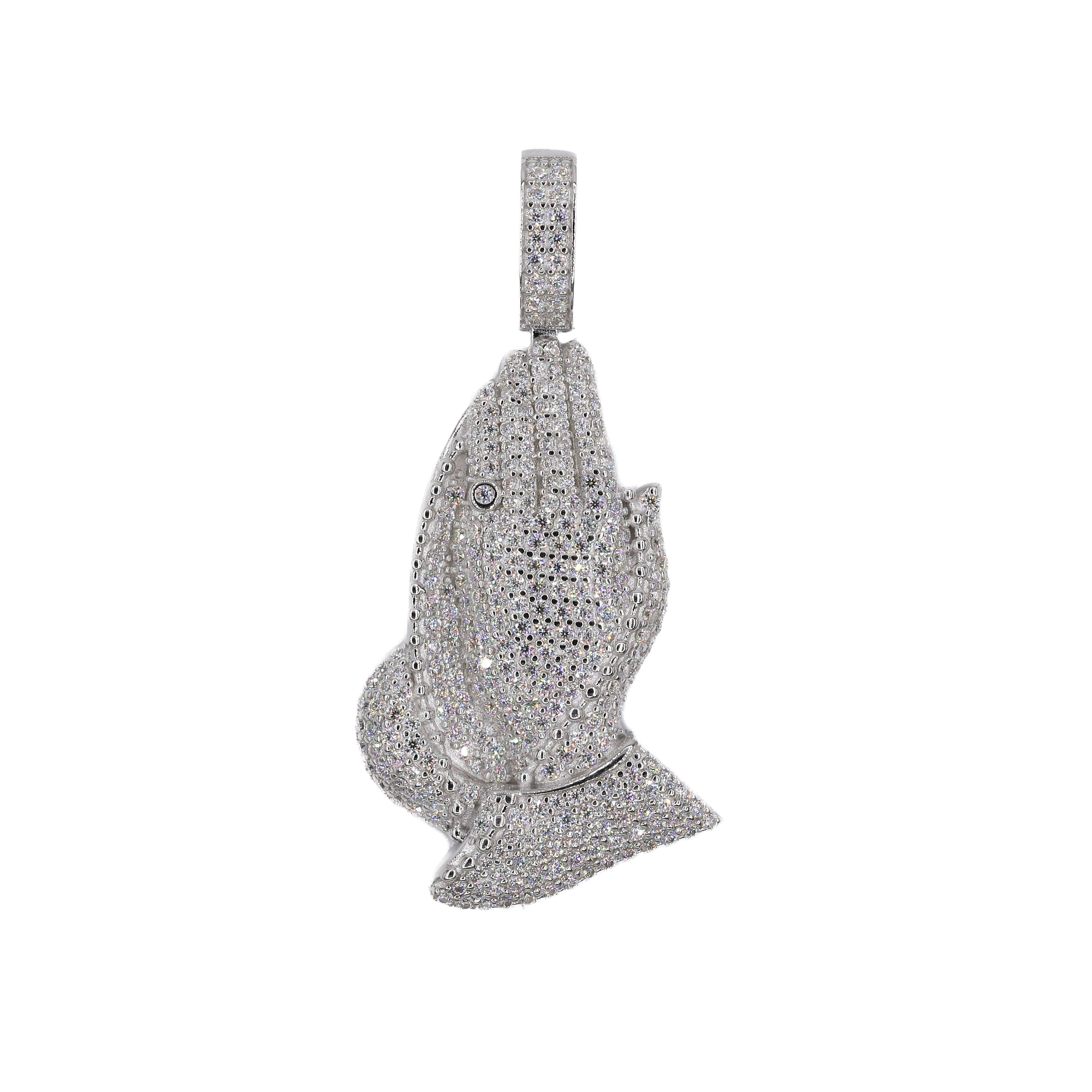 Fully Iced Praying Hands VVS Moissanite Diamonds Pendant