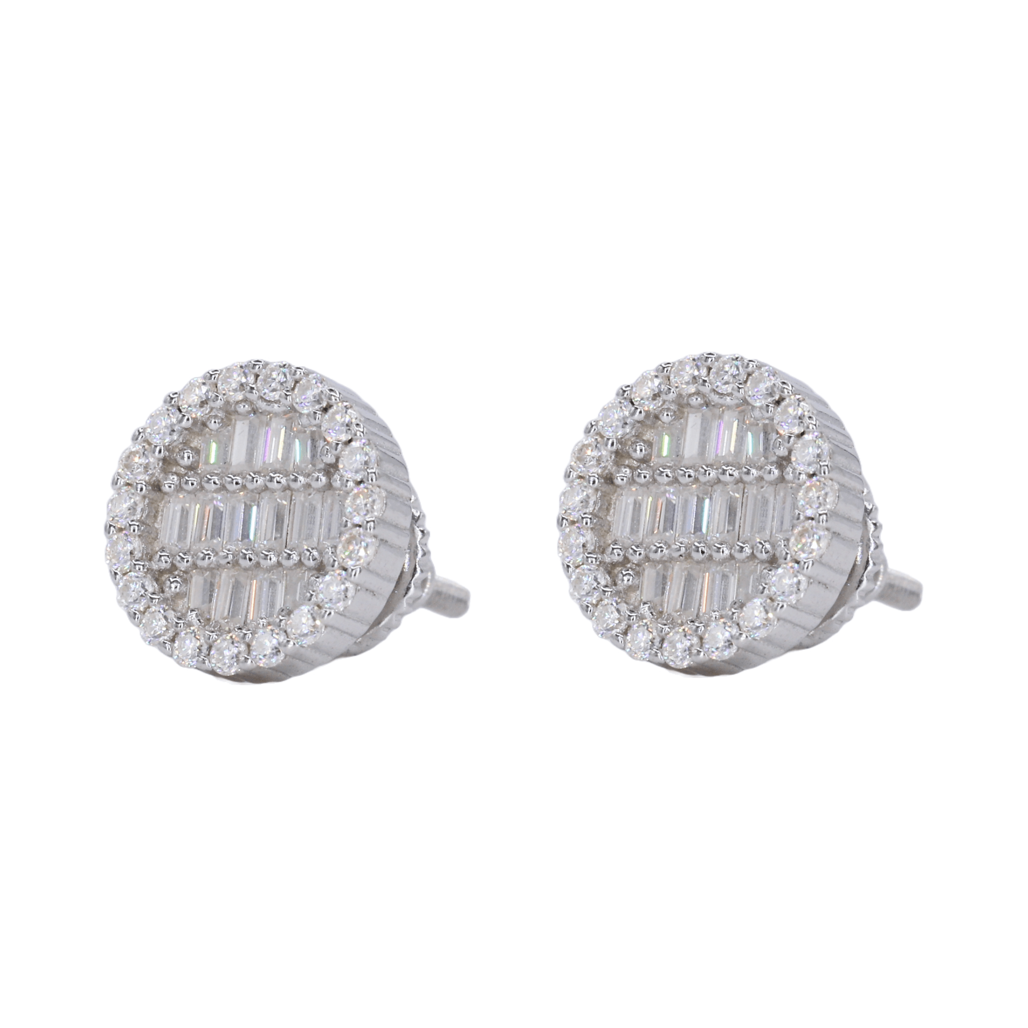 Round Baguette Infill VVS Moissanite Daimond Earrings