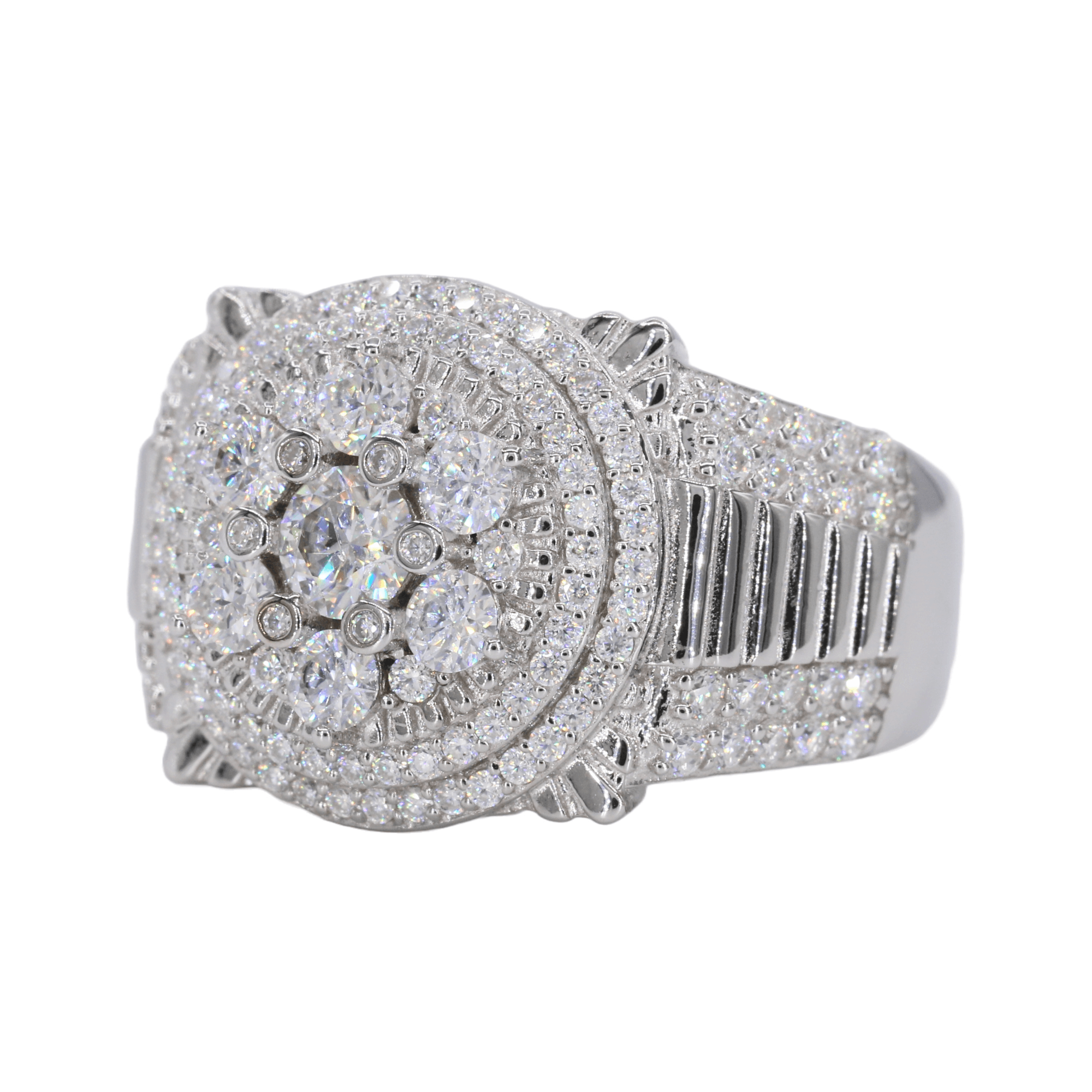 Iced Out Big Stone Flower VVS Moissanite Diamond Ring