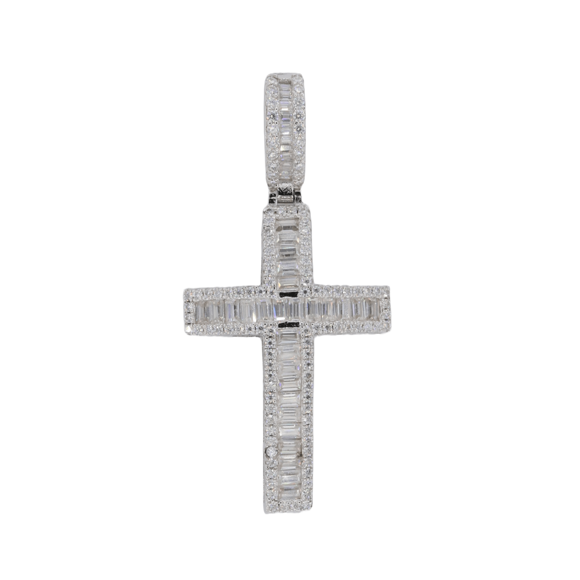 Curved Baguette Cross VVS Moissanite Diamond Pendant