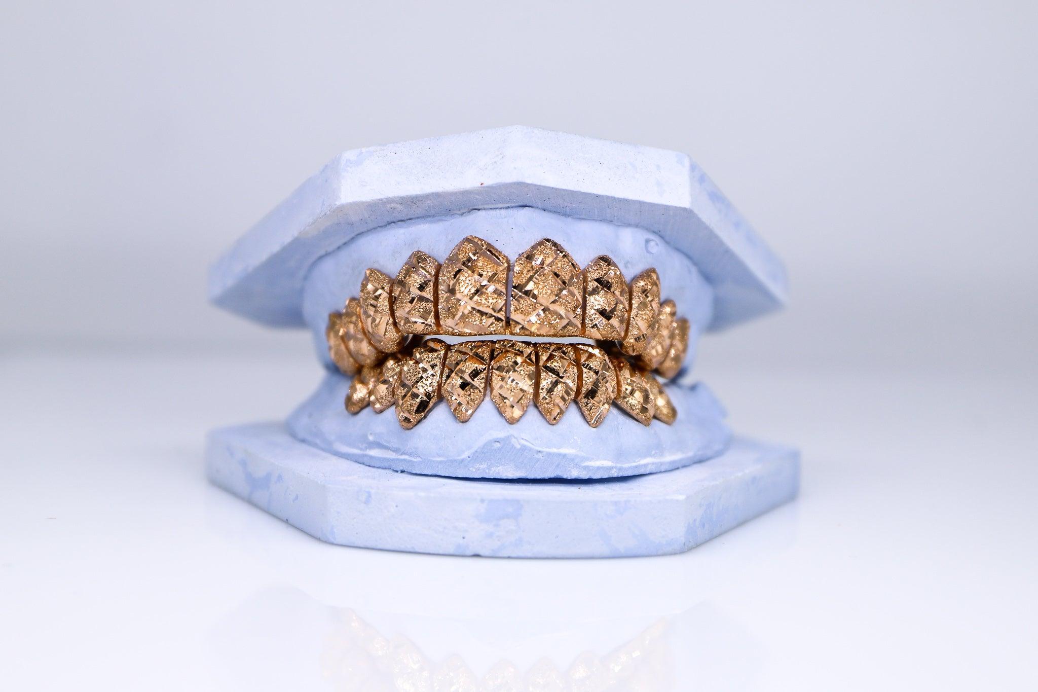 Rose gold store grillz diamond cut